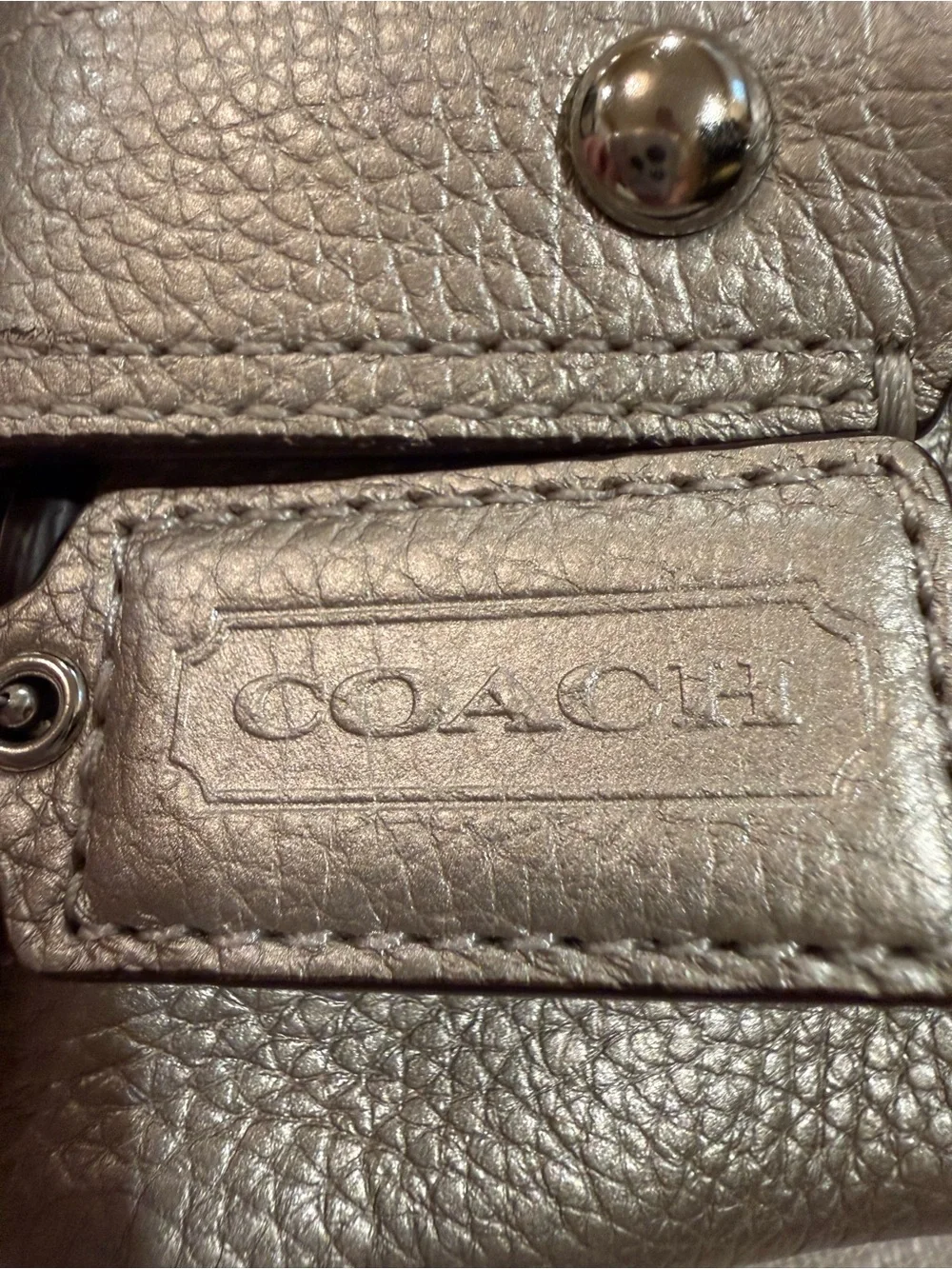 Coach Metallic Silver Pebbled Leather Shoulder/Crossbody Duffle Purse NWOT